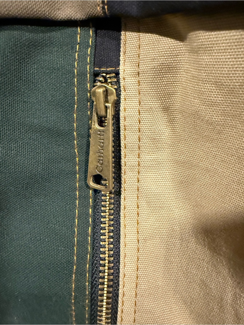 Carhartt inspired Multi‑Colorblock rework Canvas Backpack - dark green tan brown image 3
